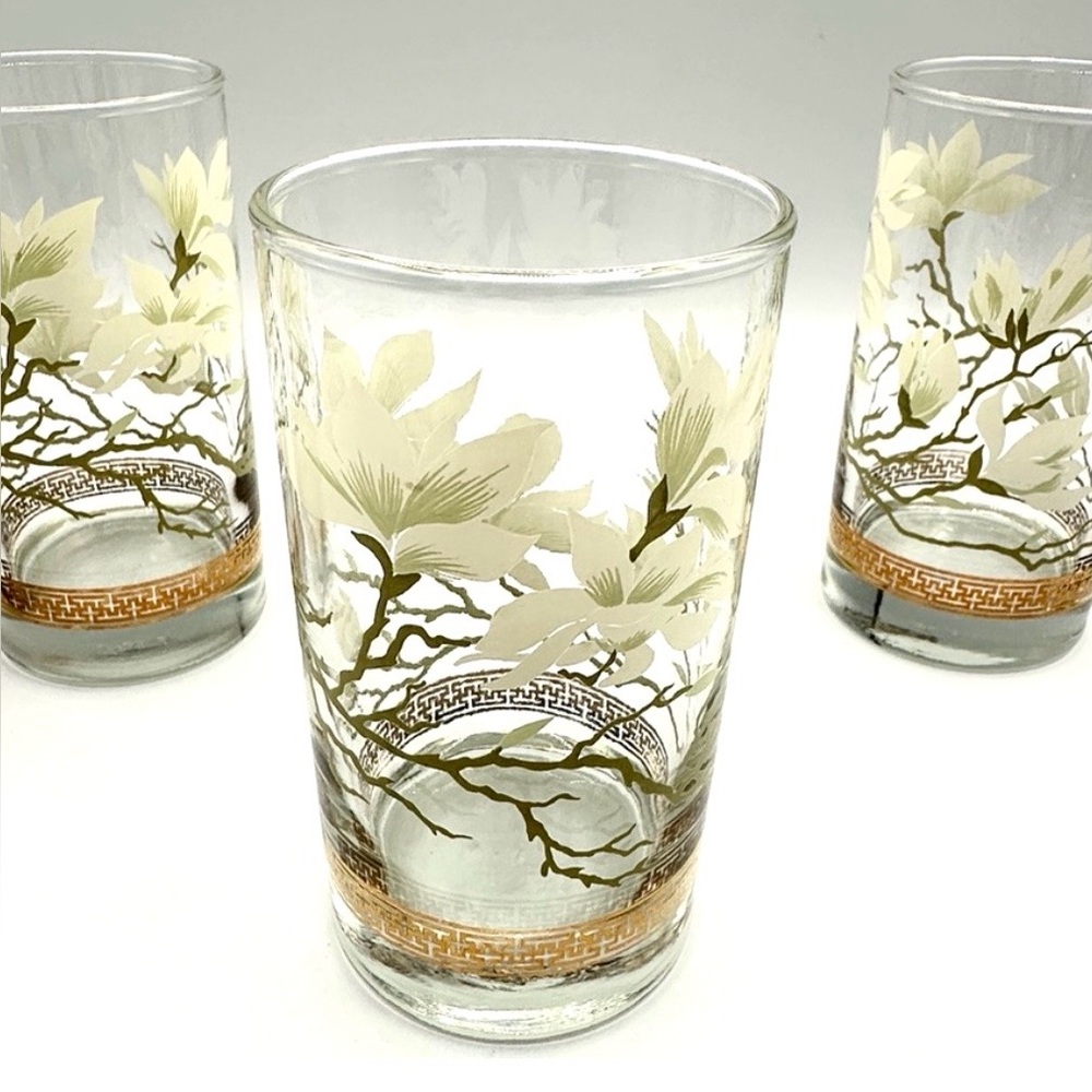 4 Libbey Vintage Golden Lotus Tumblers. 80s